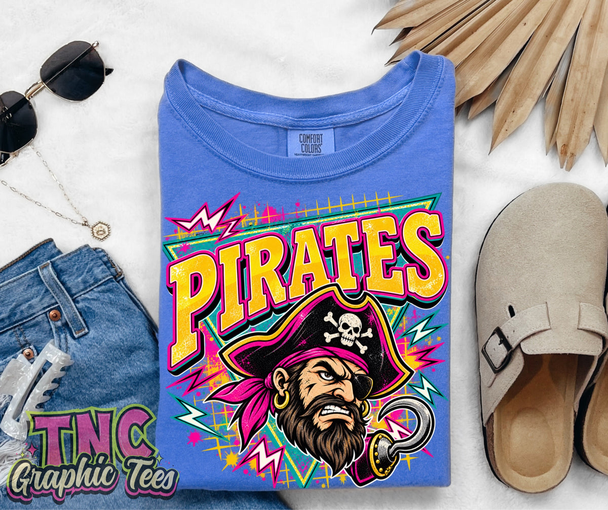 Retro Pirates Mascot tee on Flo Blue Comfort Colors