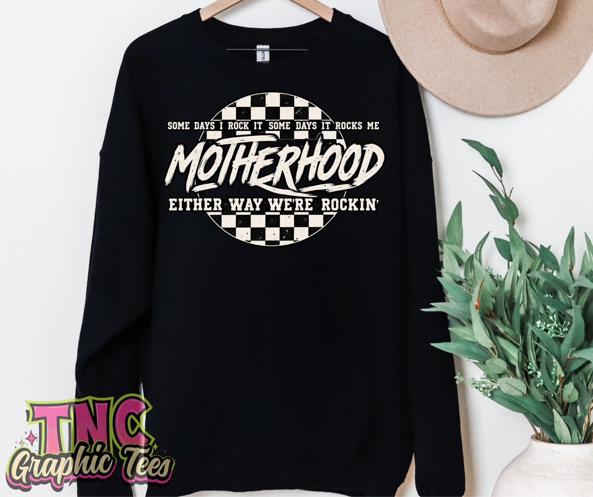Motherhood Rockin' crewneck on Black Gildan