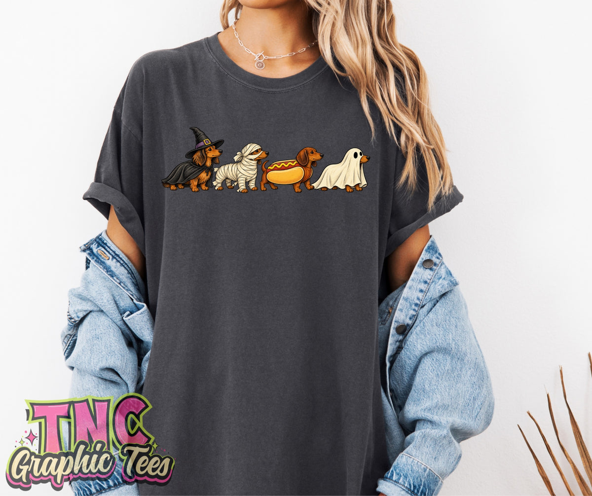 Spooky Doxies tee on Pepper Comfort Colors