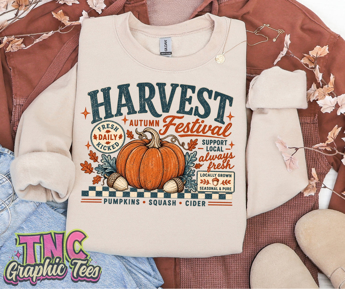 Harvest Festival crewneck on Sand Gildan