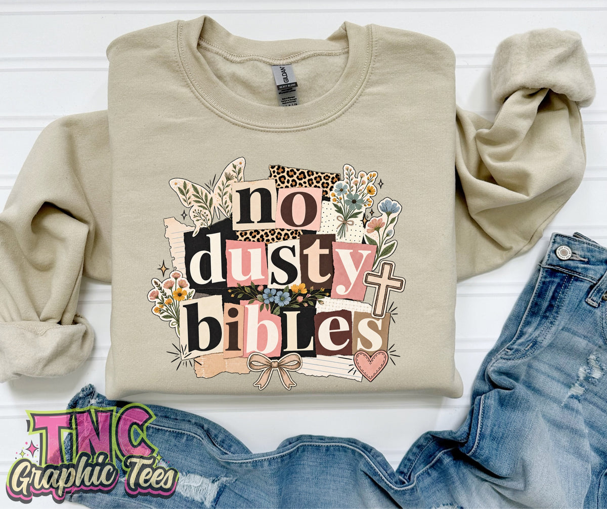 No Dusty Bibles crewneck on Sand Gildan