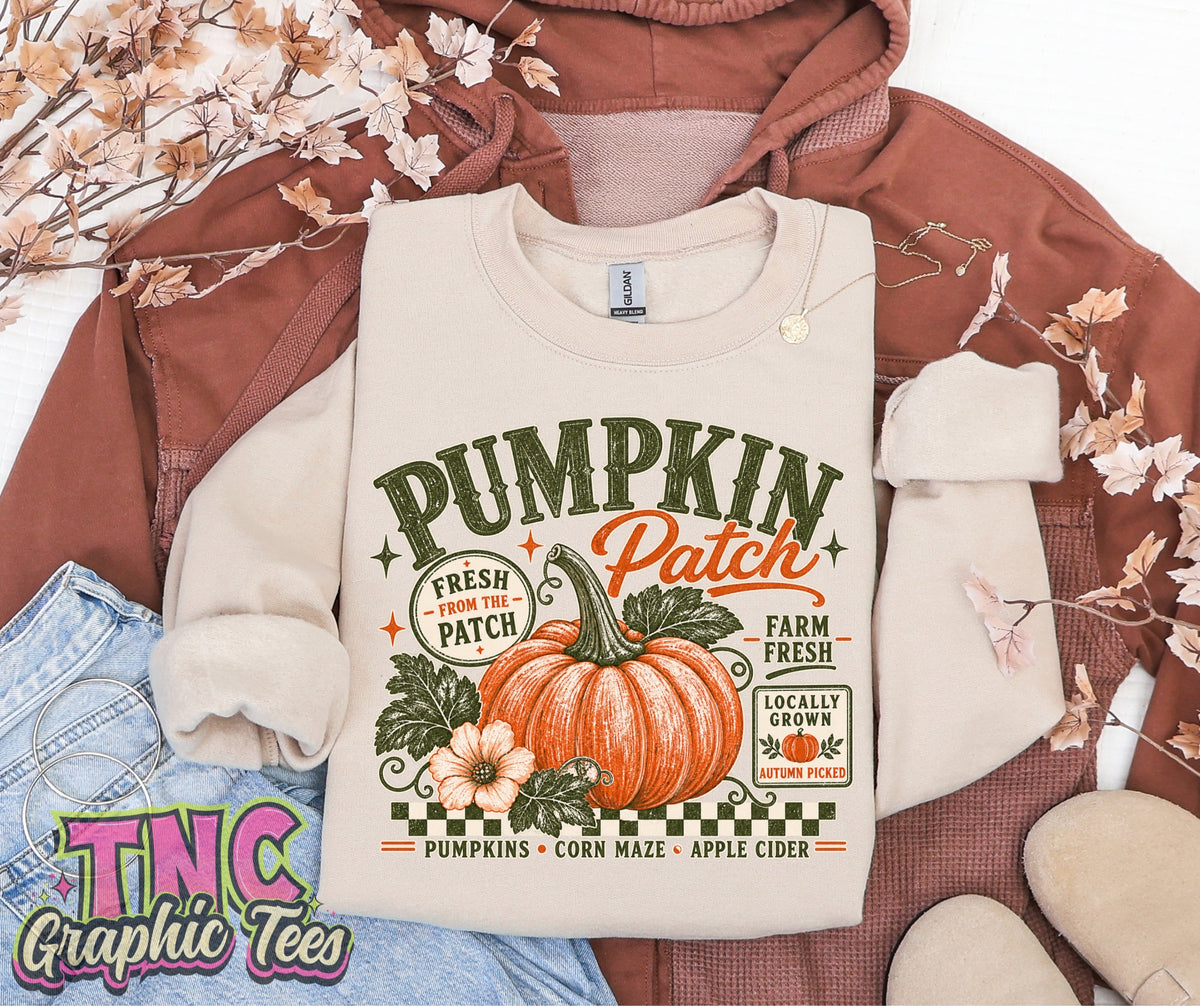 Pumpkin Patch crewneck on Sand Gildan