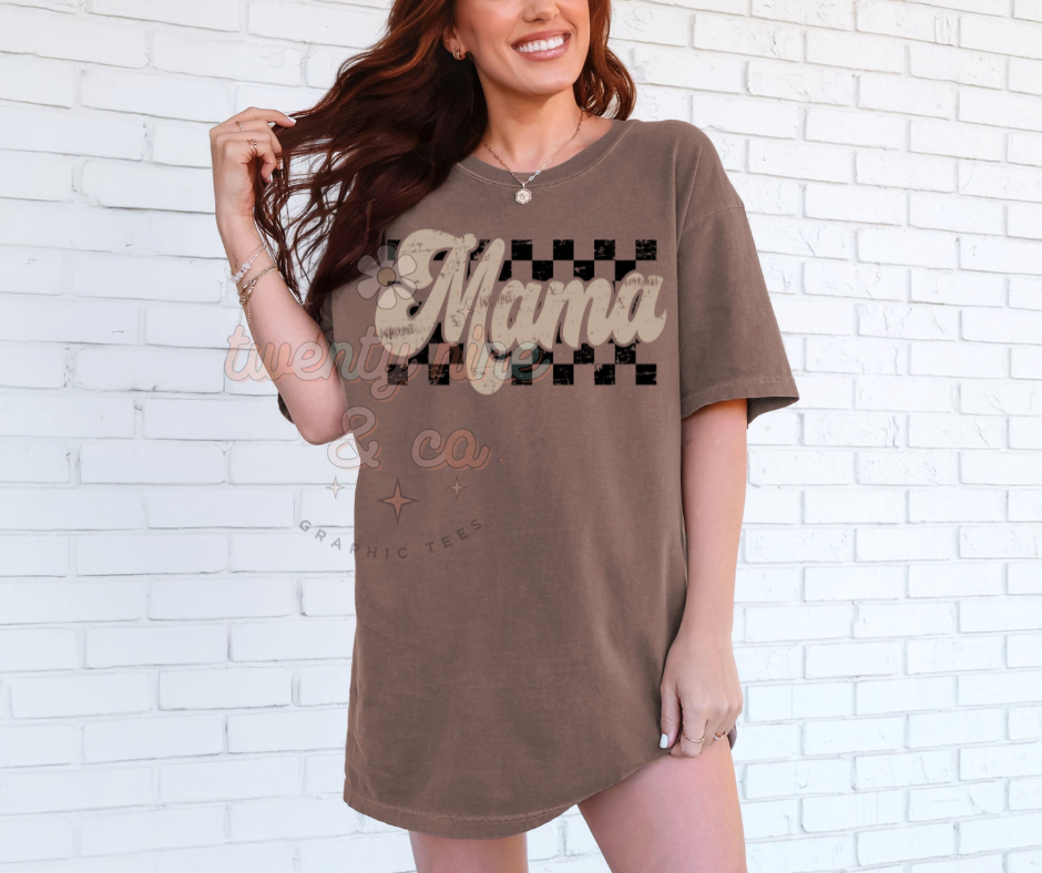 Brown Checkered Mama Tee
