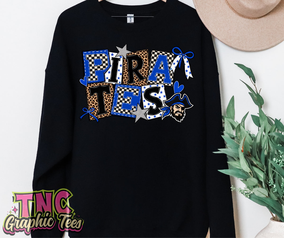Pirates Checkered Collage crewneck on Black Gildan