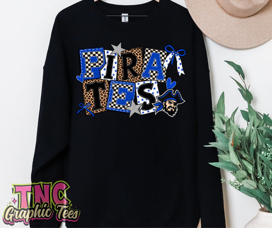 Pirates Checkered Collage crewneck on Black Gildan