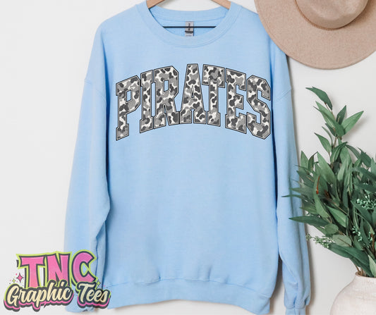 Pirates Cow Print crewneck on Light Blue Gildan