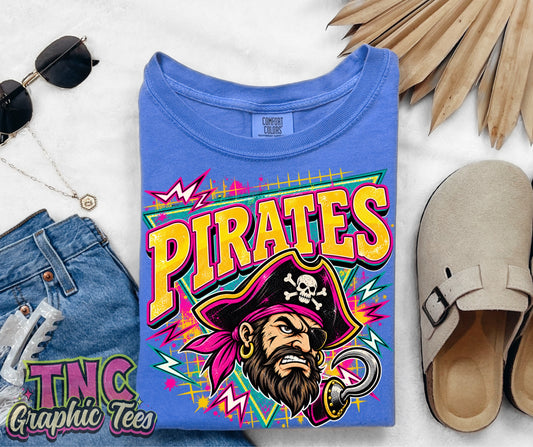 Retro Pirates Mascot tee on Flo Blue Comfort Colors