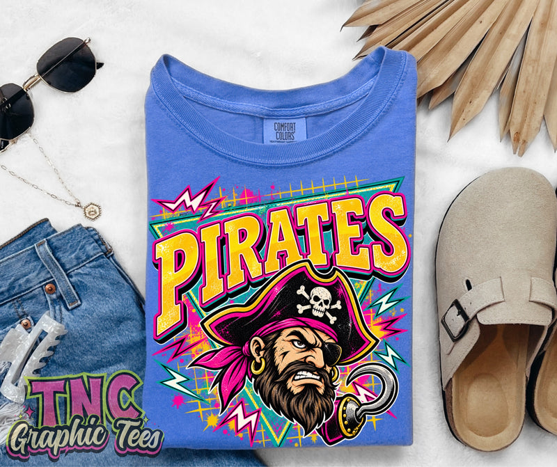 Retro Pirates Mascot tee on Flo Blue Comfort Colors