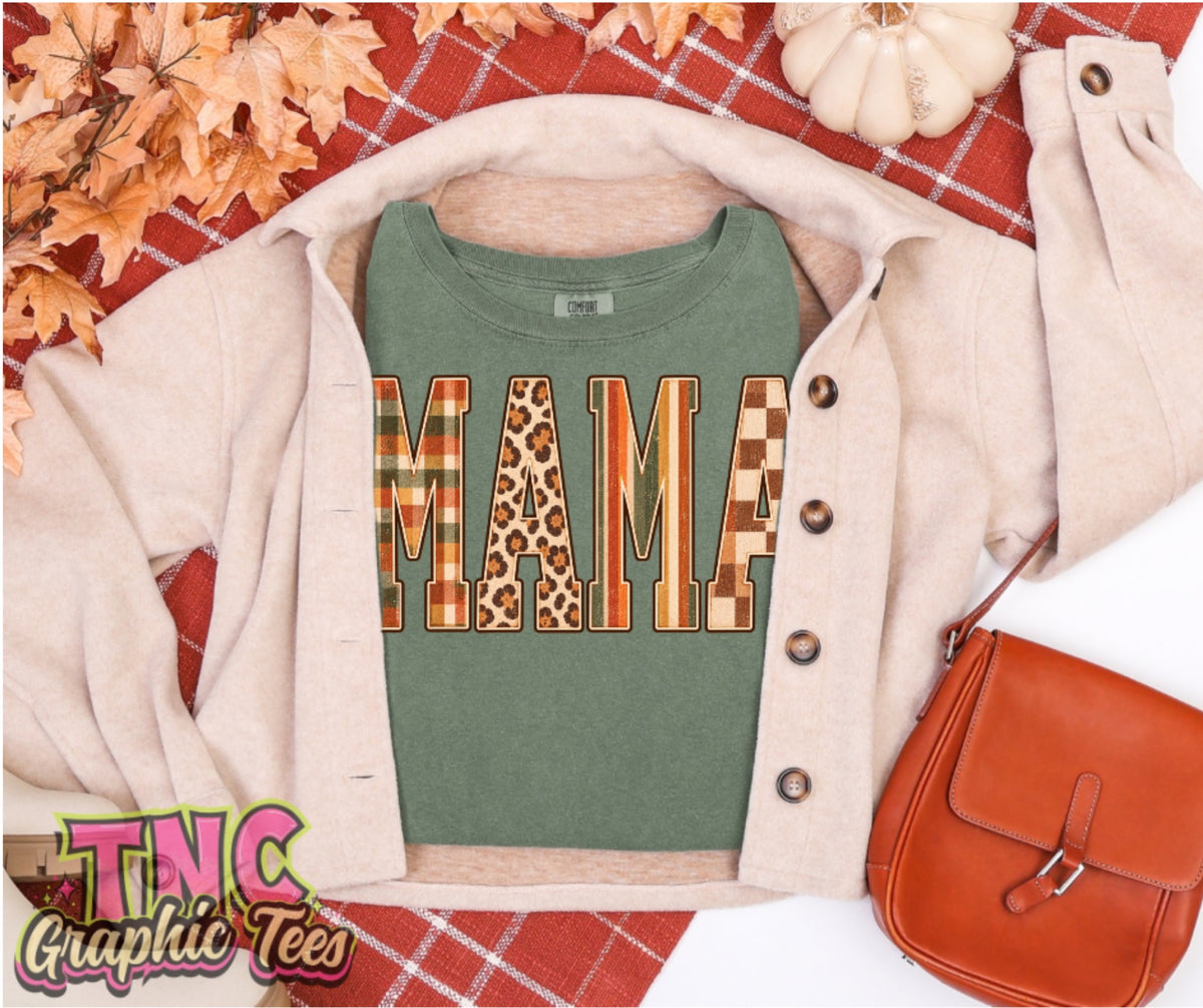 Fall Plaid Mama tee on Moss Comfort Colors
