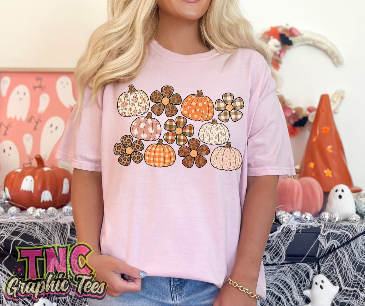 Pumpkins & Flowers tee on Blossom Comfort Colors