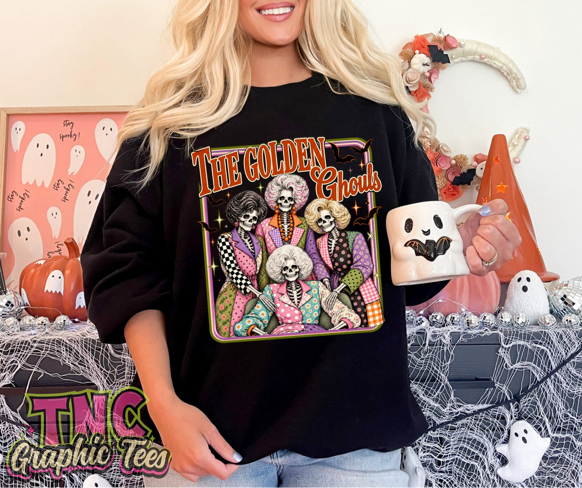 The Golden Ghouls tee on Black Comfort Colors