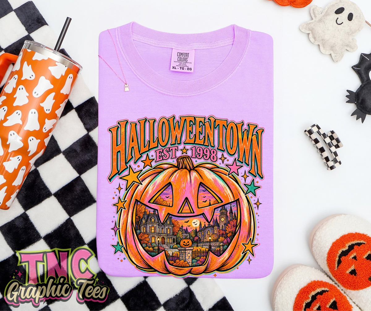 Halloweentown tee on Orchid Comfort Colors
