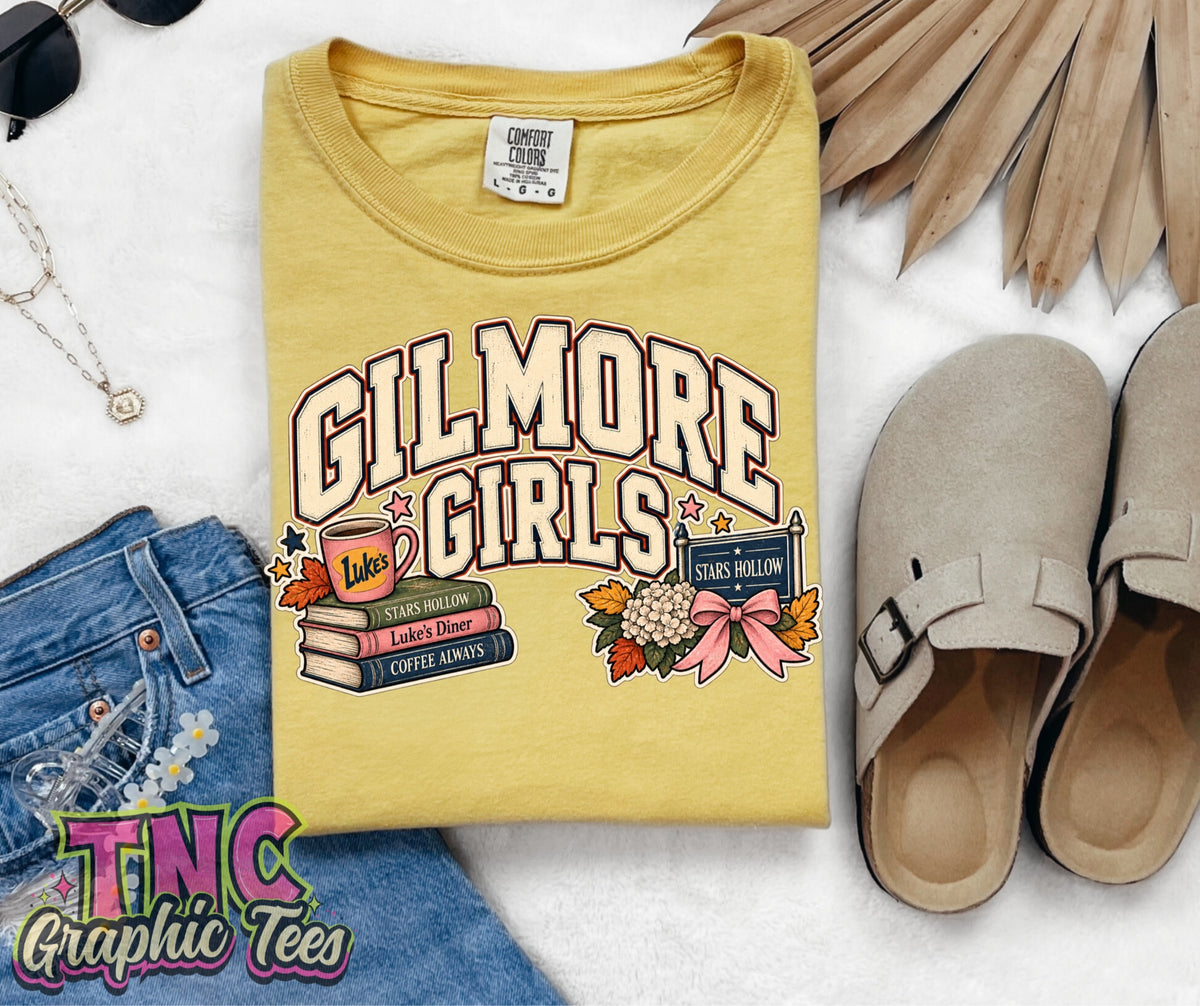 Gilmore Girls tee on Mustard Comfort Colors