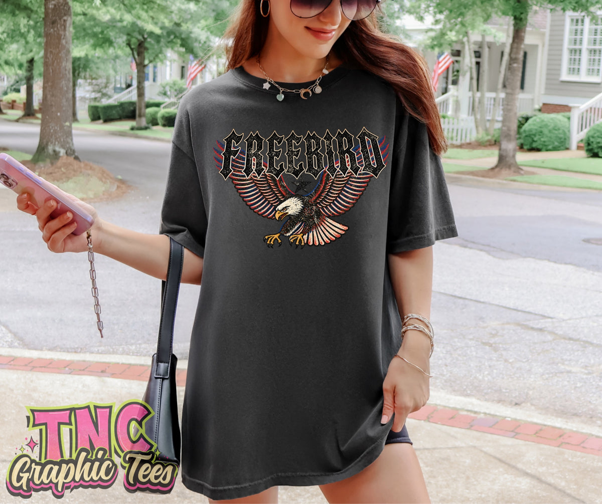 Freebird tee on Pepper Comfort Colors