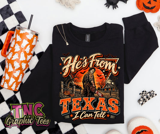 He's From Texas tee on Black Comfort Colors