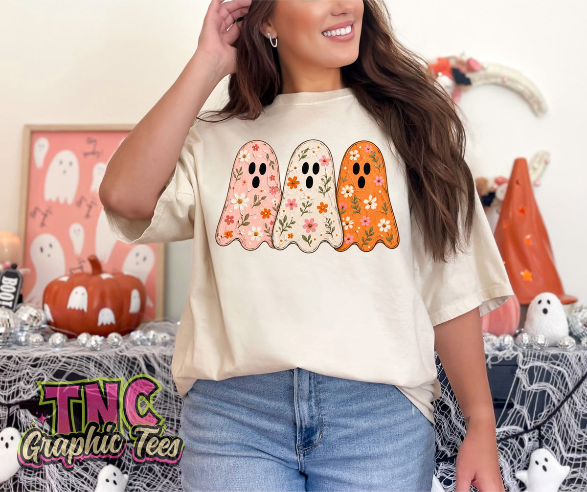 Floral Ghosts tee on Ivory Comfort Colors