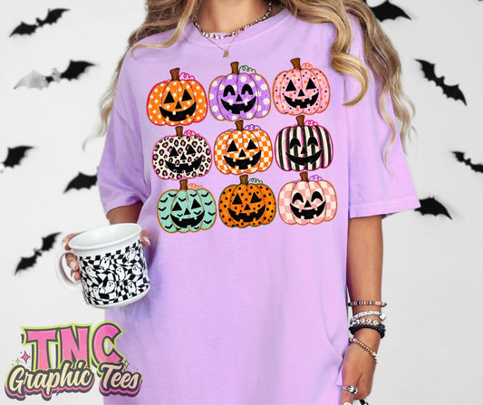 Pumpkin Faces tee on Violet Comfort Colors