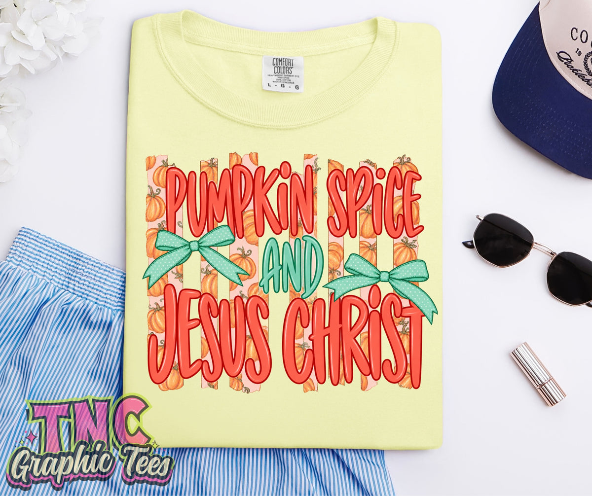 Pumpkin Spice & Jesus Christ tee on Butter Comfort Colors