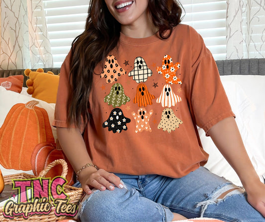 Patterned Ghosts tee on Yam Comfort Colors