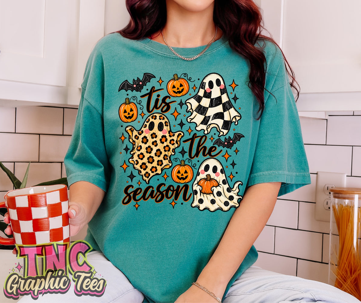 Tis the Season Ghosts tee on Seafoam Comfort Colors