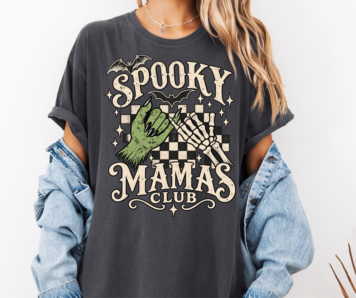 Spooky Mamas Club tee on Pepper Comfort Colors