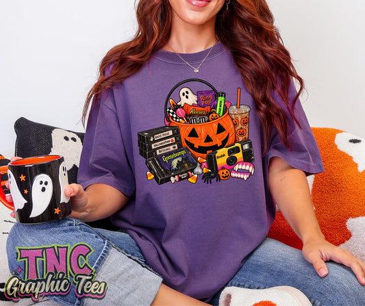 Halloween Candy Bucket tee on Grape Comfort Colors