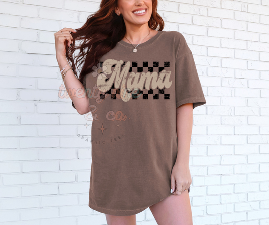Brown Checkered Mama Tee